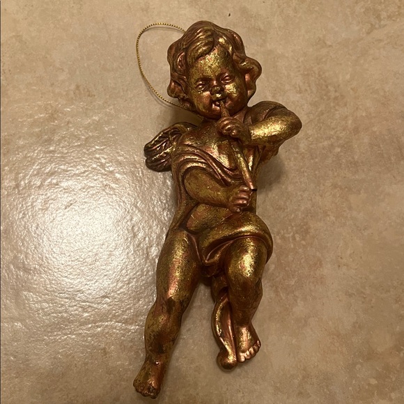 Set of (4) NWT Gold cherub angel w trumpet Christmas hanging ornaments 7” h x 4… - Picture 2 of 13